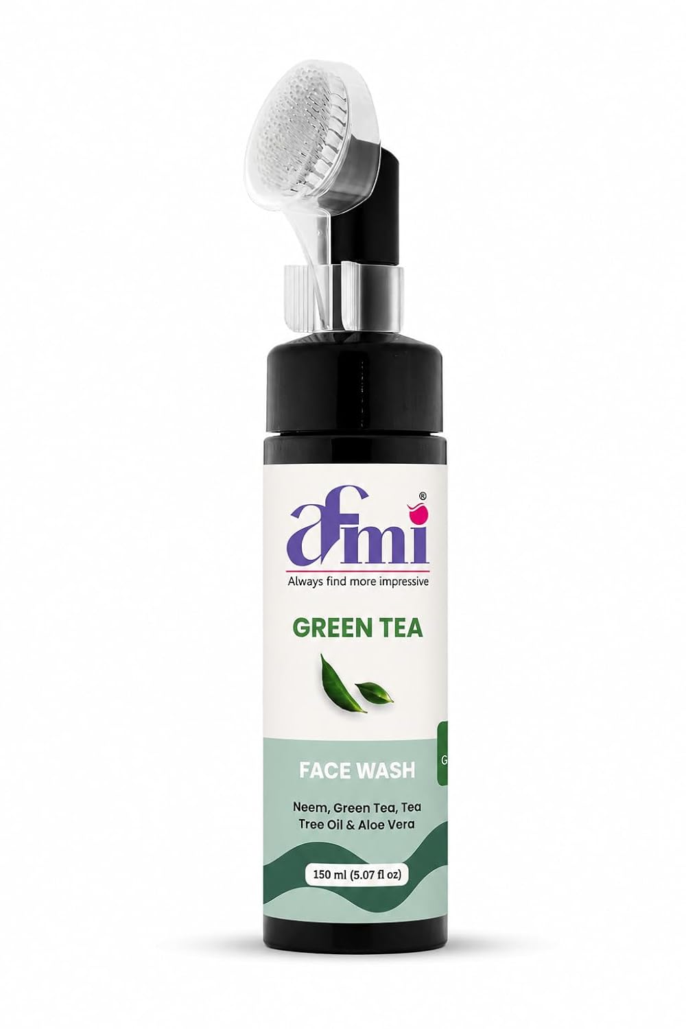 AFMI Green Tea Face Wash with Neem, Tea Tree Oil & Aloe Vera | Deep Cleansing Face Wash for Daily Skin Care | Gentle Foaming Cleanser with Soft Brush Applicator | 150 ml