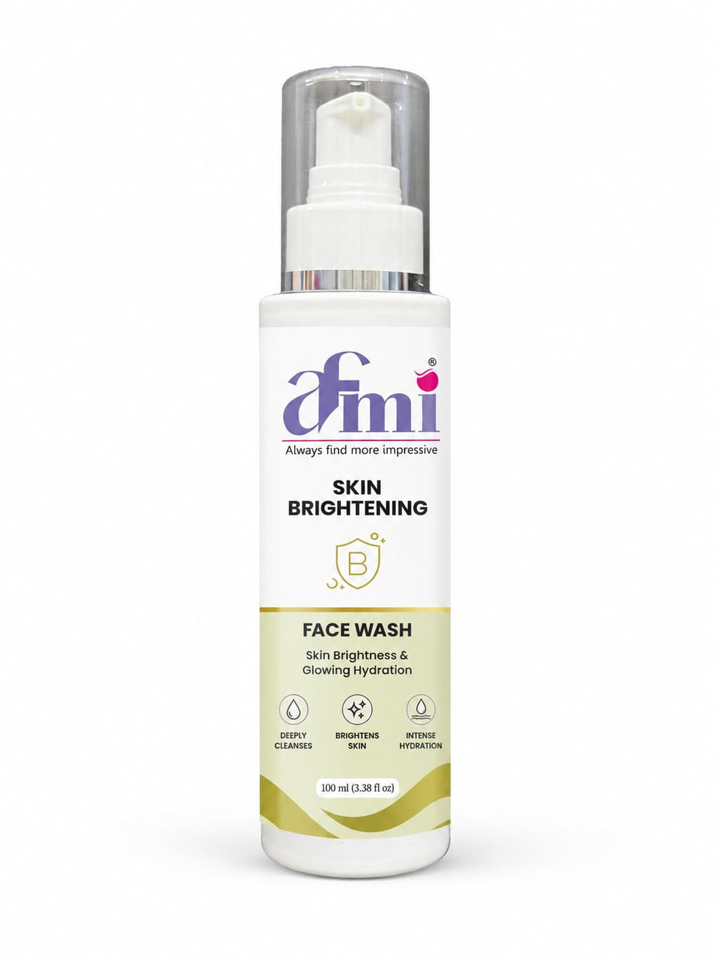 AFMI Skin Brightening Face Wash with Hydrating Formula | Deep Cleansing Daily Face Cleanser for Men & Women | Gentle Foaming Face Wash with Soft Brush Applicator | 100 ml