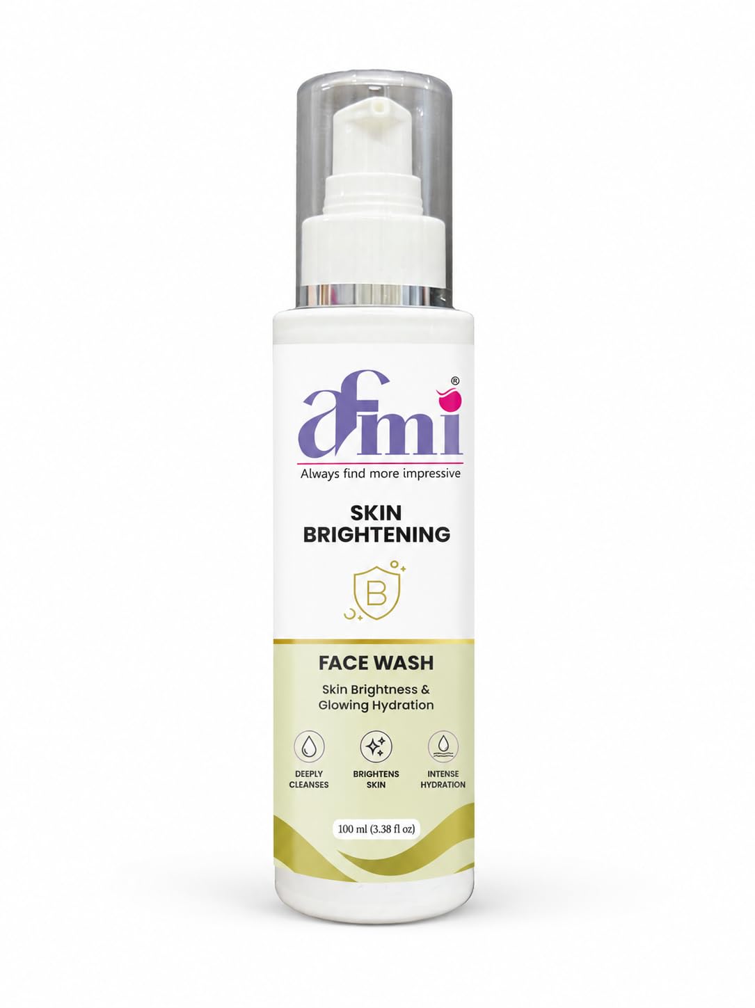AFMI Skin Brightening Face Wash with Hydrating Formula | Deep Cleansing Daily Face Cleanser for Men & Women | Gentle Foaming Face Wash with Soft Brush Applicator | 100 ml
