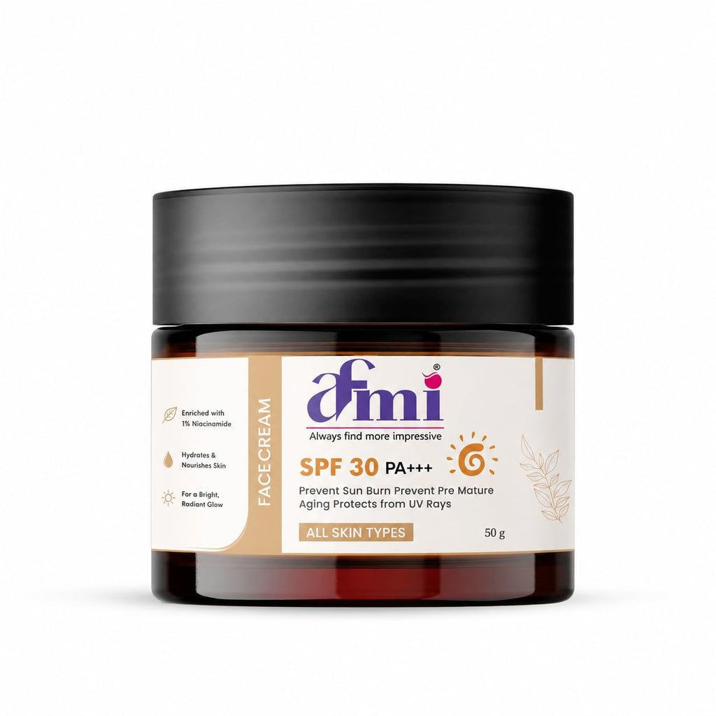 AFMI SPF 30 PA+++ Face Cream with Niacinamide | Daily Moisturising Sunscreen Cream for Sun Protection & Hydration | Lightweight Formula for All Skin Types | 50 g