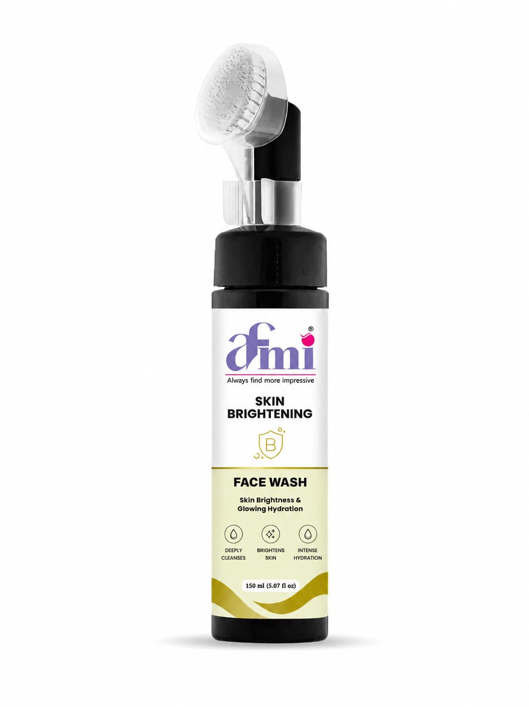 AFMI Skin Brightening Face Wash with Hydrating Formula | Deep Cleansing Daily Face Cleanser for Men & Women | Gentle Foaming Face Wash with Soft Brush Applicator | 150 ml