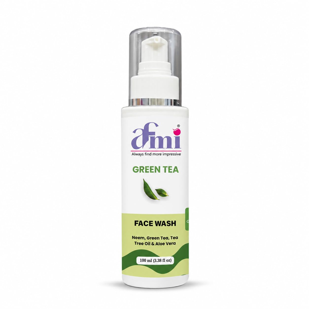 AFMI Green Tea Face Wash with Neem, Tea Tree Oil & Aloe Vera | Deep Cleansing Face Wash for Daily Skin Care | Gentle Foaming Cleanser with Soft Brush Applicator | 100 ml