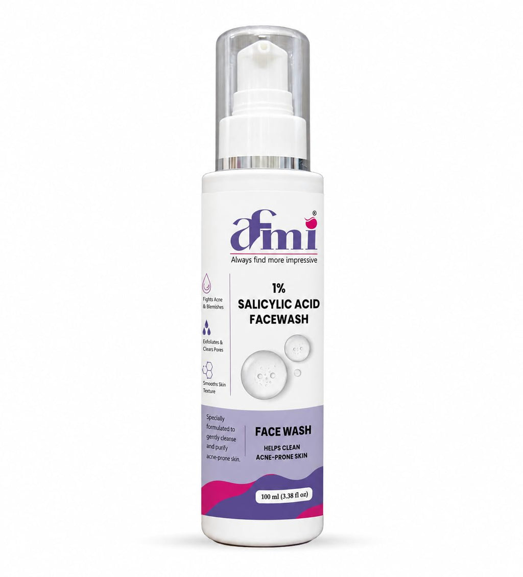 AFMI 1% Salicylic Acid Face Wash for Oily & Acne-Prone Skin | Deep Cleansing Foaming Face Cleanser with Soft Brush Applicator | Daily Use Face Wash for Men & Women | 100 ml