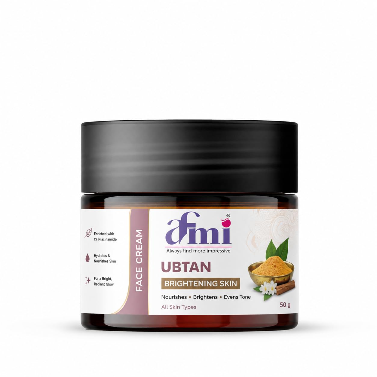 AFMI Ubtan Face Cream with Niacinamide | Daily Moisturising Cream for Bright & Healthy-Looking Skin | Lightweight Hydrating Formula for All Skin Types | 50 g