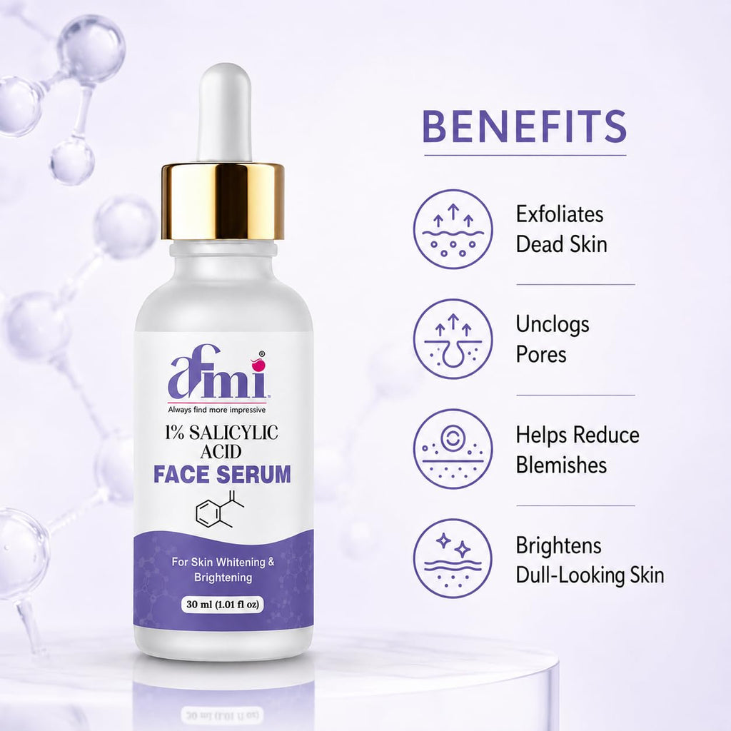 AFMI 1% Salicylic Acid Face Serum for Oily & Acne-Prone Skin | Lightweight Daily Use Facial Serum | Non-Sticky Hydrating Skin Care Serum for Men & Women | 30 ml