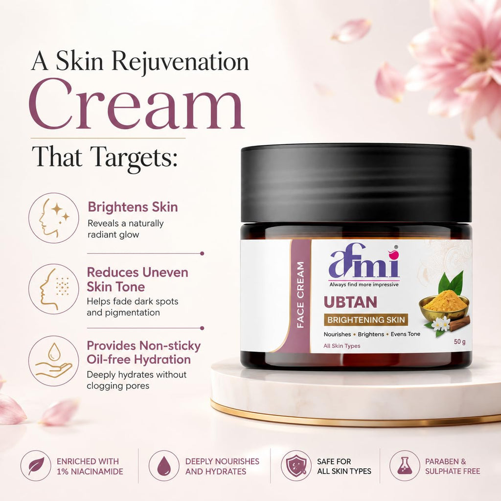 AFMI Ubtan Face Cream with Niacinamide | Daily Moisturising Cream for Bright & Healthy-Looking Skin | Lightweight Hydrating Formula for All Skin Types | 50 g