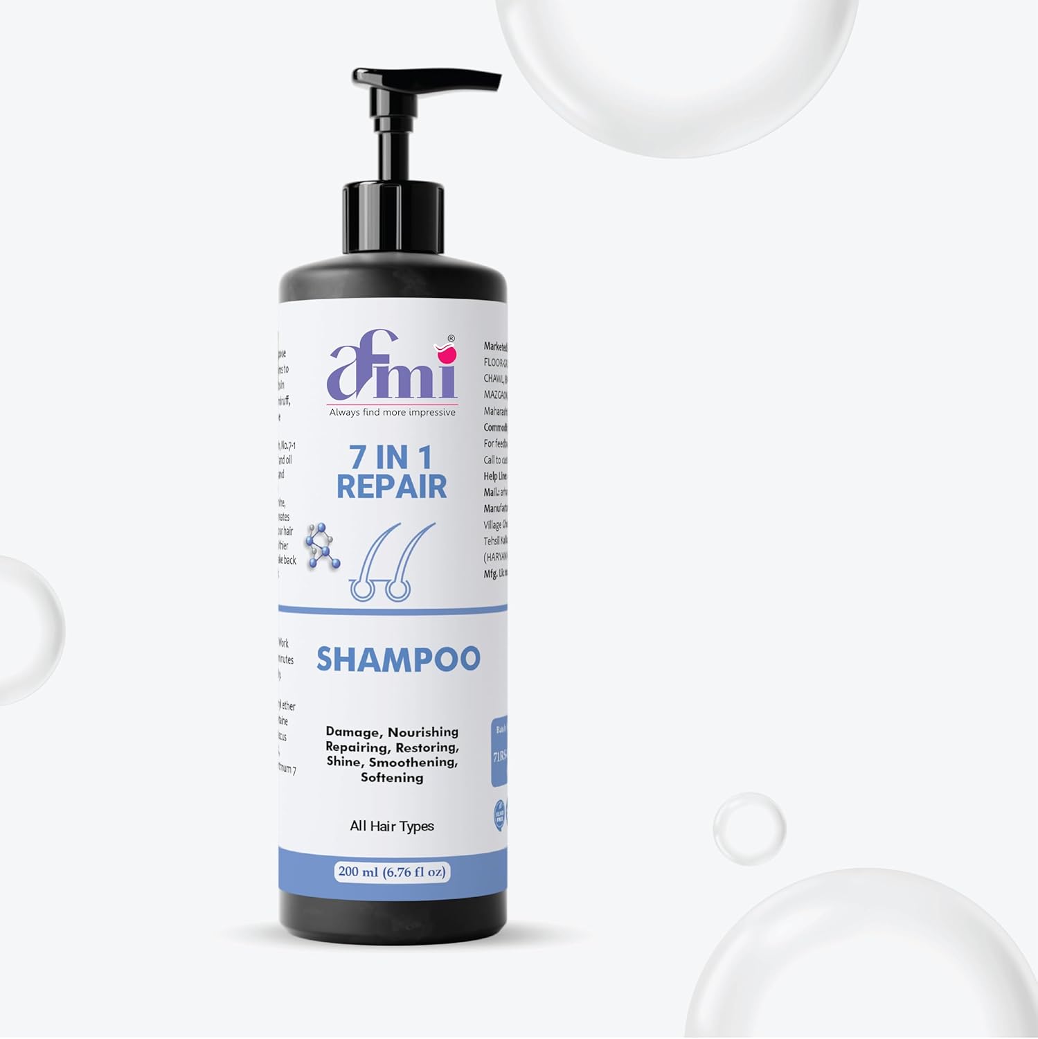 Afmi Shampoo, Anti Hair Fall, Frizz-Free, Boosts Hair Growth, Soothes Dry Scalp, All Hair Types, 200ml (7 in 1 Repair Shampoo)