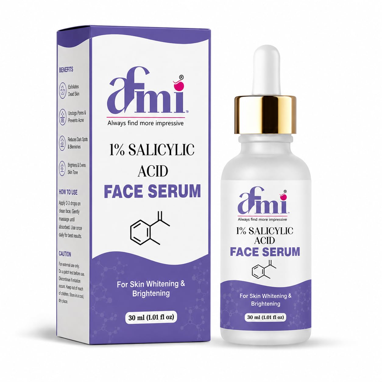 AFMI 1% Salicylic Acid Face Serum for Oily & Acne-Prone Skin | Lightweight Daily Use Facial Serum | Non-Sticky Hydrating Skin Care Serum for Men & Women | 30 ml