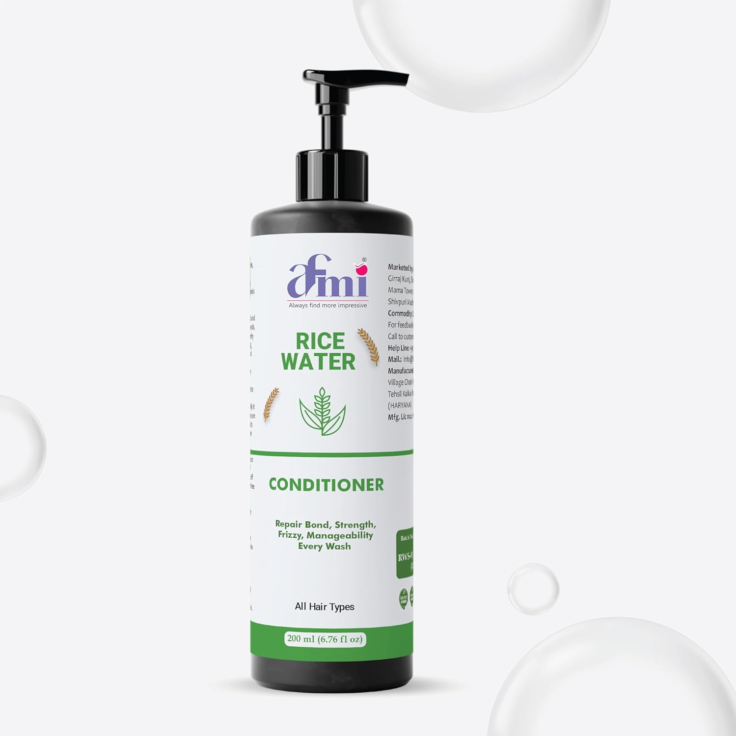Afmi Conditioner, Repairs Damage, Deep Hydration, Reduces Frizz, All Hair Types, 200 ml (Rice water conditioner)