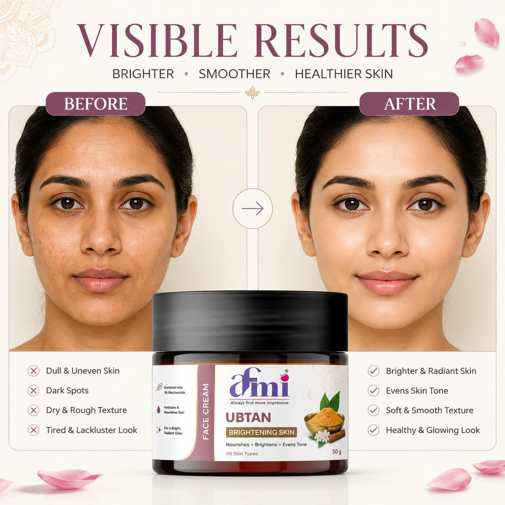 AFMI Ubtan Face Cream with Niacinamide | Daily Moisturising Cream for Bright & Healthy-Looking Skin | Lightweight Hydrating Formula for All Skin Types | 50 g