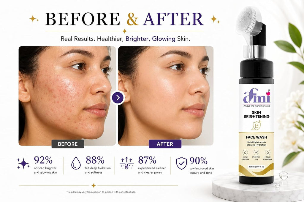 AFMI Skin Brightening Face Wash with Hydrating Formula | Deep Cleansing Daily Face Cleanser for Men & Women | Gentle Foaming Face Wash with Soft Brush Applicator | 150 ml
