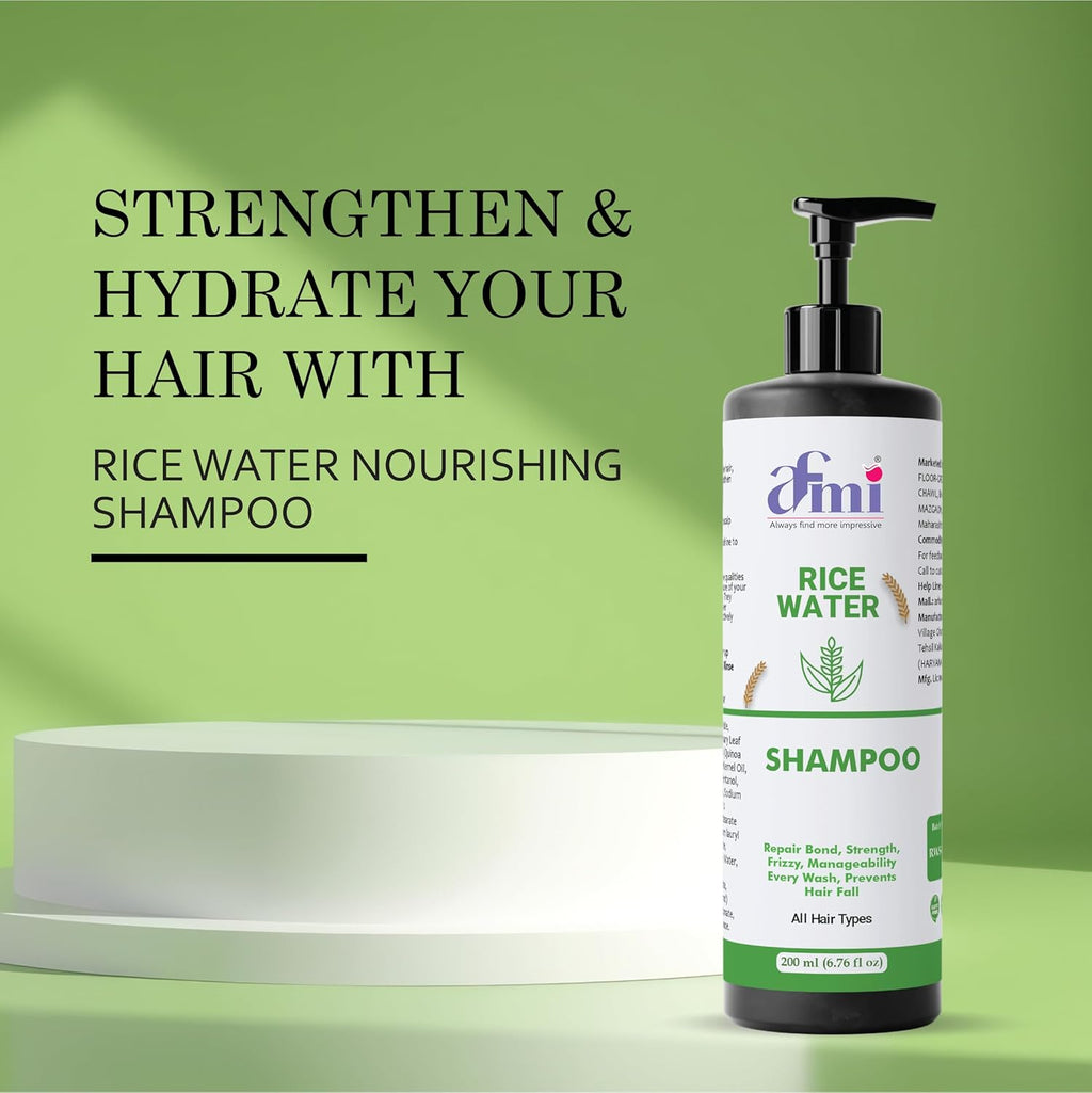 Afmi Shampoo, Anti Hair Fall, Frizz-Free, Boosts Hair Growth, Soothes Dry Scalp, All Hair Types, 200ml (Rice water shampoo)