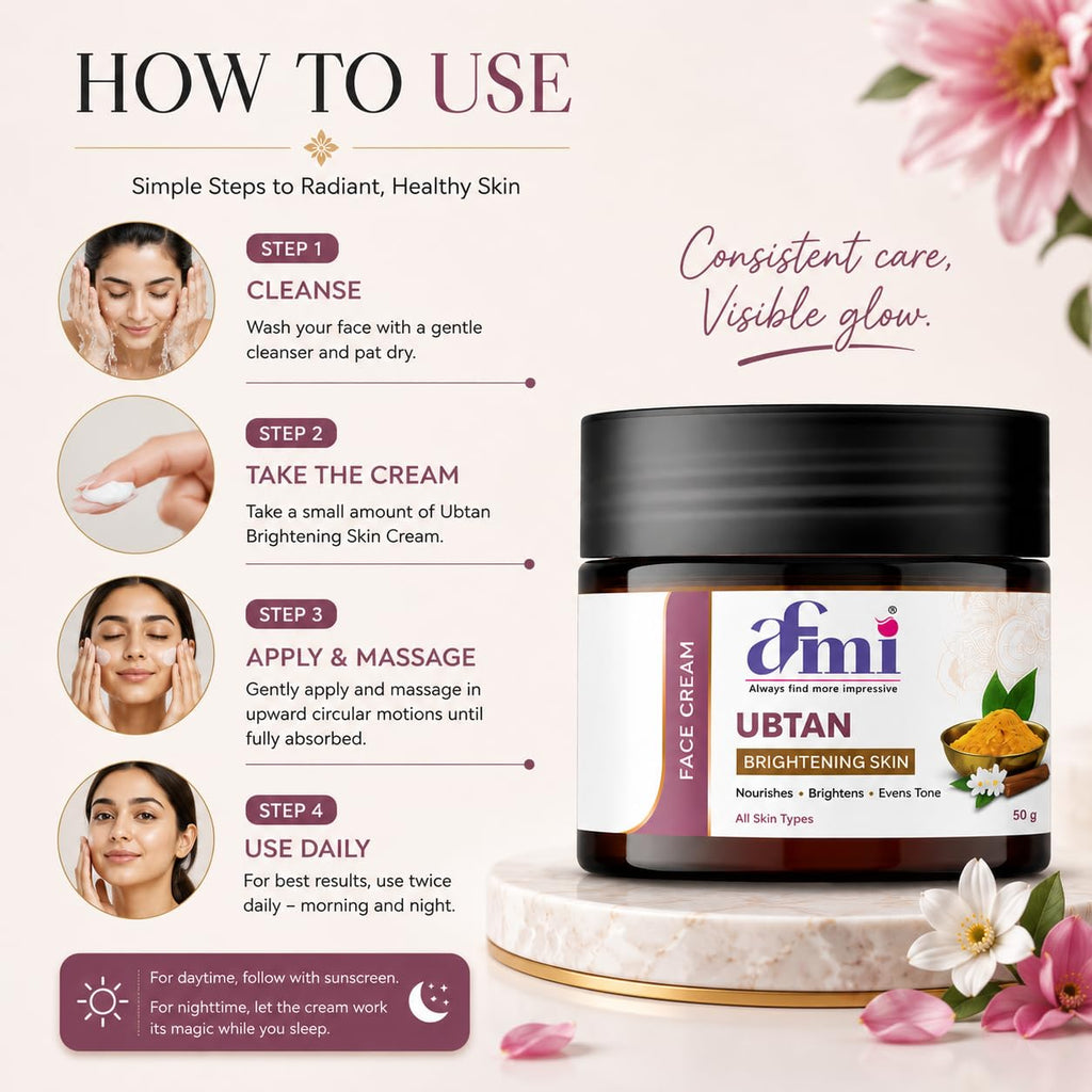 AFMI Ubtan Face Cream with Niacinamide | Daily Moisturising Cream for Bright & Healthy-Looking Skin | Lightweight Hydrating Formula for All Skin Types | 50 g