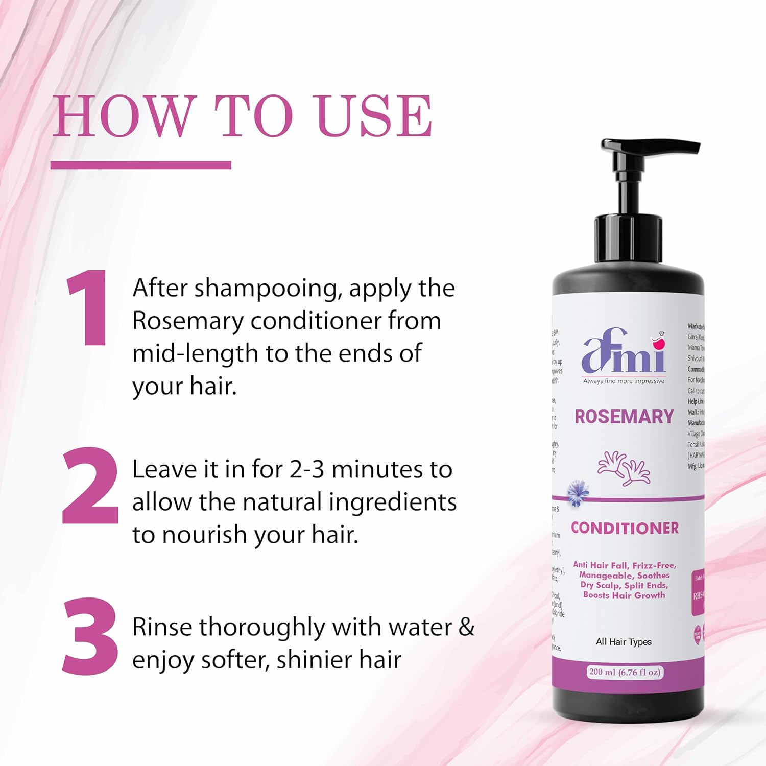 Afmi Conditioner, Repairs Damage, Deep Hydration, Reduces Frizz, All Hair Types, 200 ml (Rosemary conditioner)