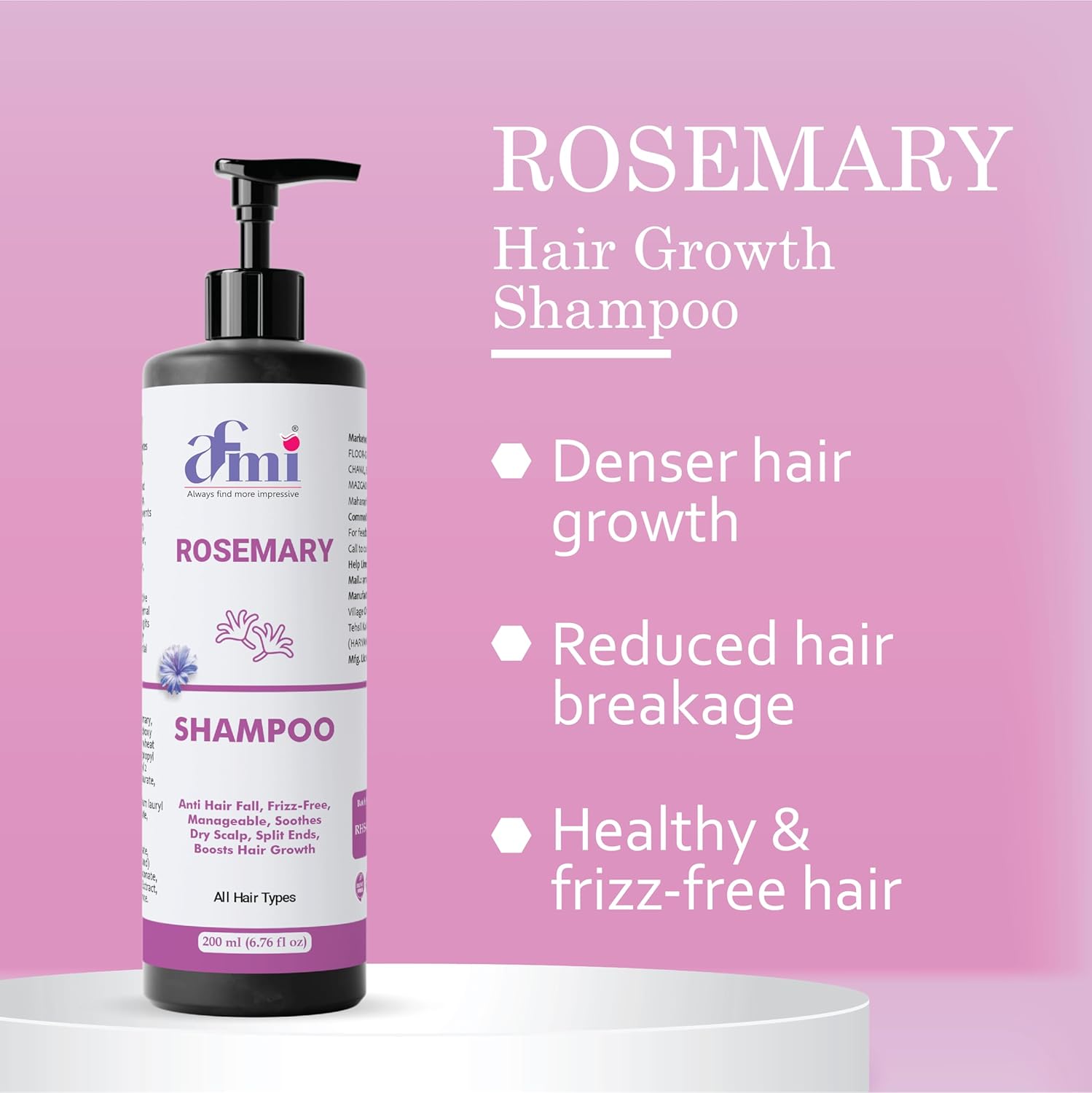 Afmi Shampoo, Anti Hair Fall, Frizz-Free, Boosts Hair Growth, Soothes Dry Scalp, All Hair Types, 200ml (Rosemary shampoo)