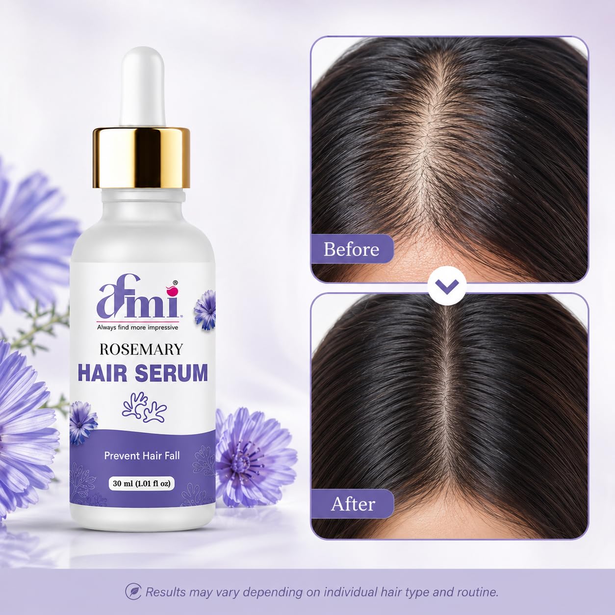 AFMI Rosemary Hair Serum for Dry & Frizzy Hair | Lightweight Non-Sticky Hair Care for Daily Use | Smooth & Manageable Hair Formula for Men & Women | 30 ml