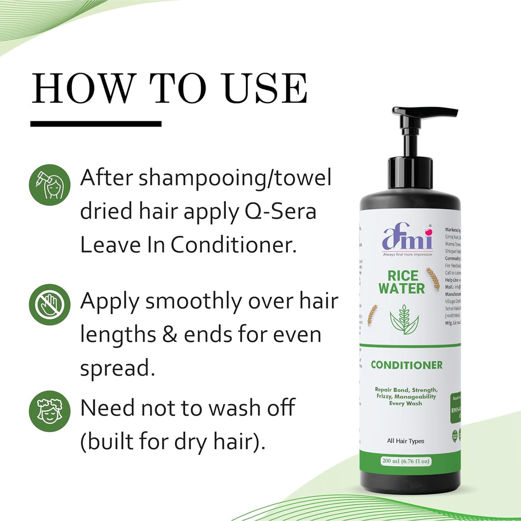 Afmi Conditioner, Repairs Damage, Deep Hydration, Reduces Frizz, All Hair Types, 200 ml (Rice water conditioner)