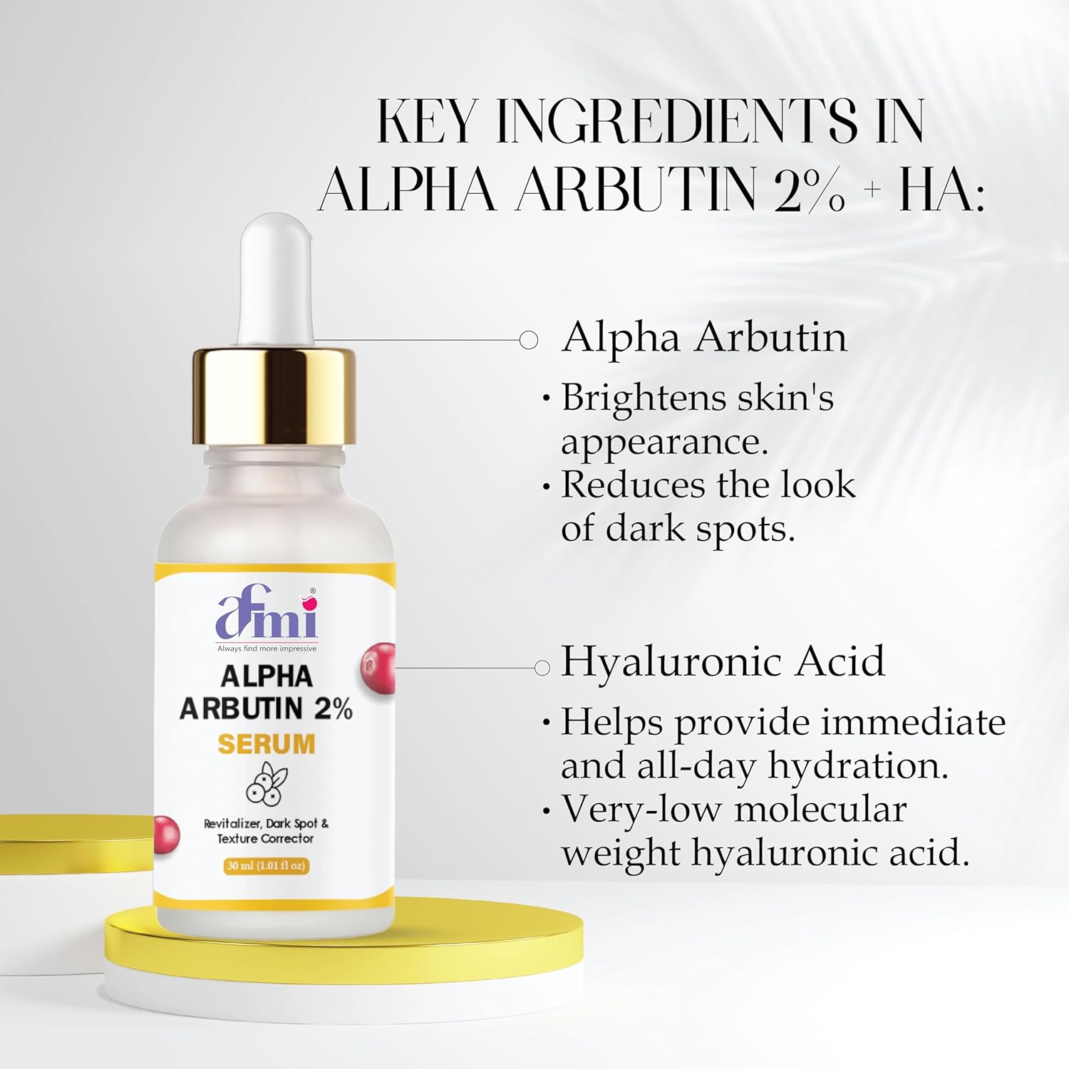 AFMI Alpha Arbutin 2% Serum, Revitalizer Dark Spot & Texture Corrector, 30ml