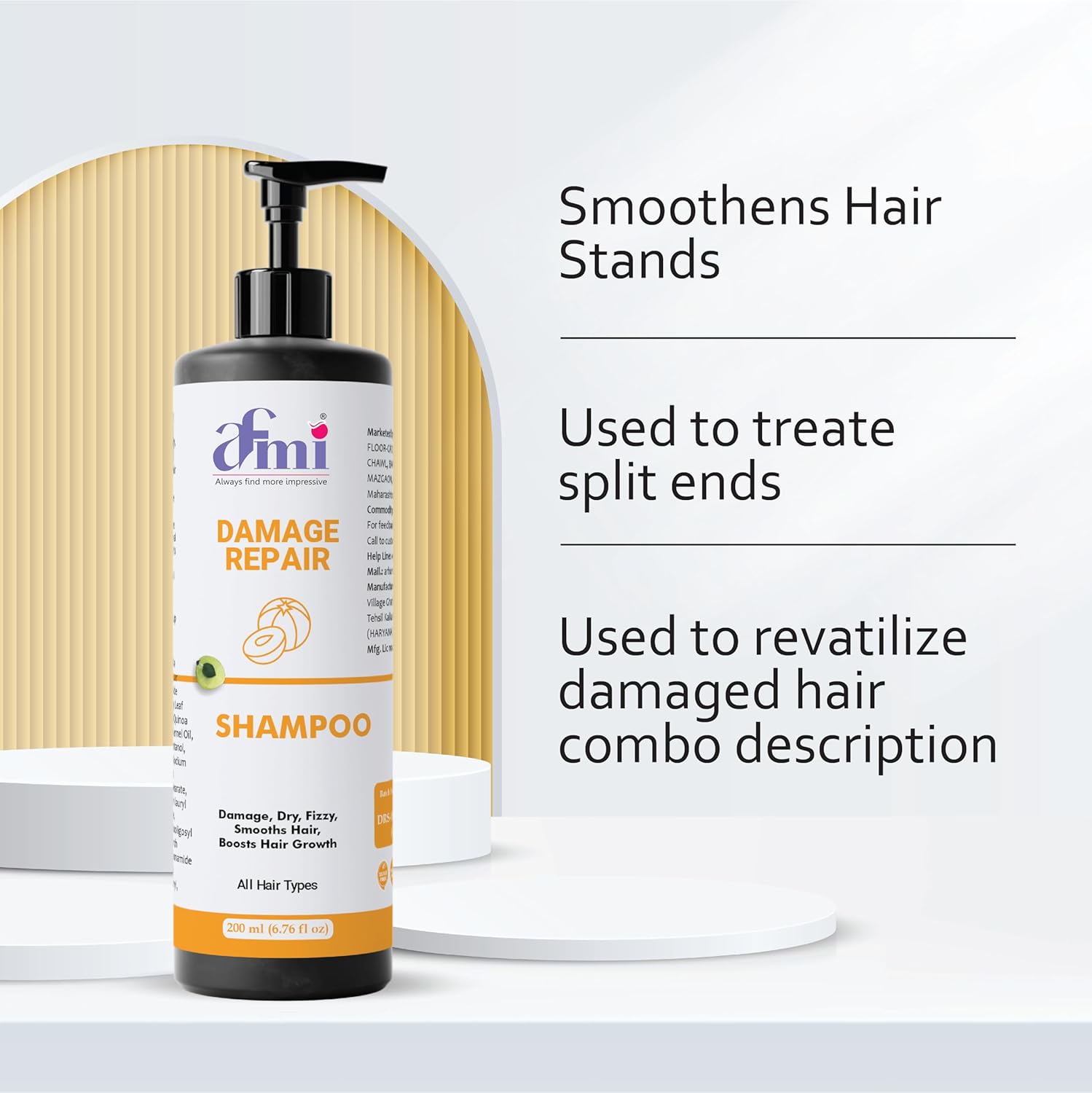 Afmi Shampoo, Anti Hair Fall, Frizz-Free, Boosts Hair Growth, Soothes Dry Scalp, All Hair Types, 200ml (Damage repair shampoo)