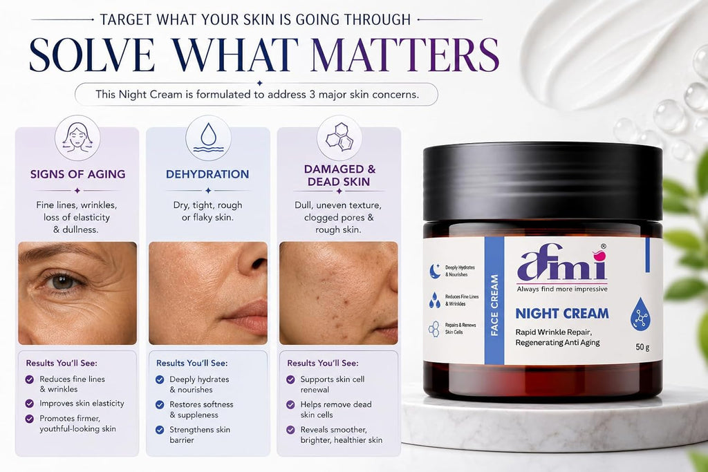 AFMI Night Face Cream | Overnight Moisturising Cream for Hydration & Smooth Looking Skin | Lightweight Non-Greasy Formula for Daily Night Skincare | 50 g