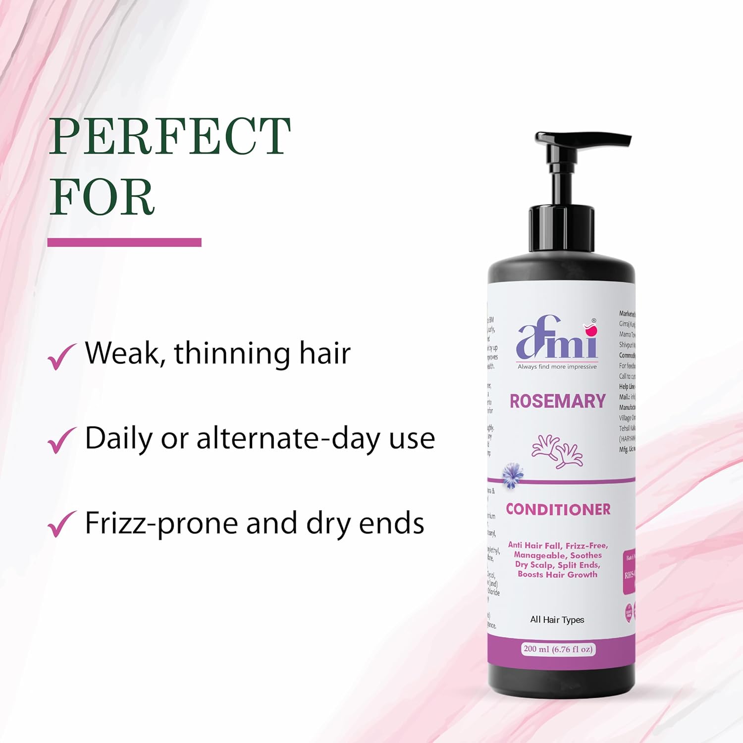 Afmi Conditioner, Repairs Damage, Deep Hydration, Reduces Frizz, All Hair Types, 200 ml (Rosemary conditioner)