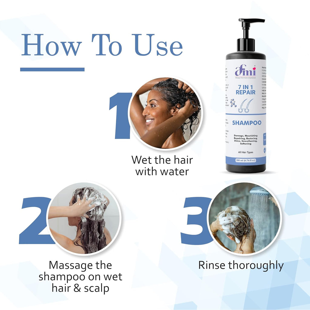 Afmi Shampoo, Anti Hair Fall, Frizz-Free, Boosts Hair Growth, Soothes Dry Scalp, All Hair Types, 200ml (7 in 1 Repair Shampoo)