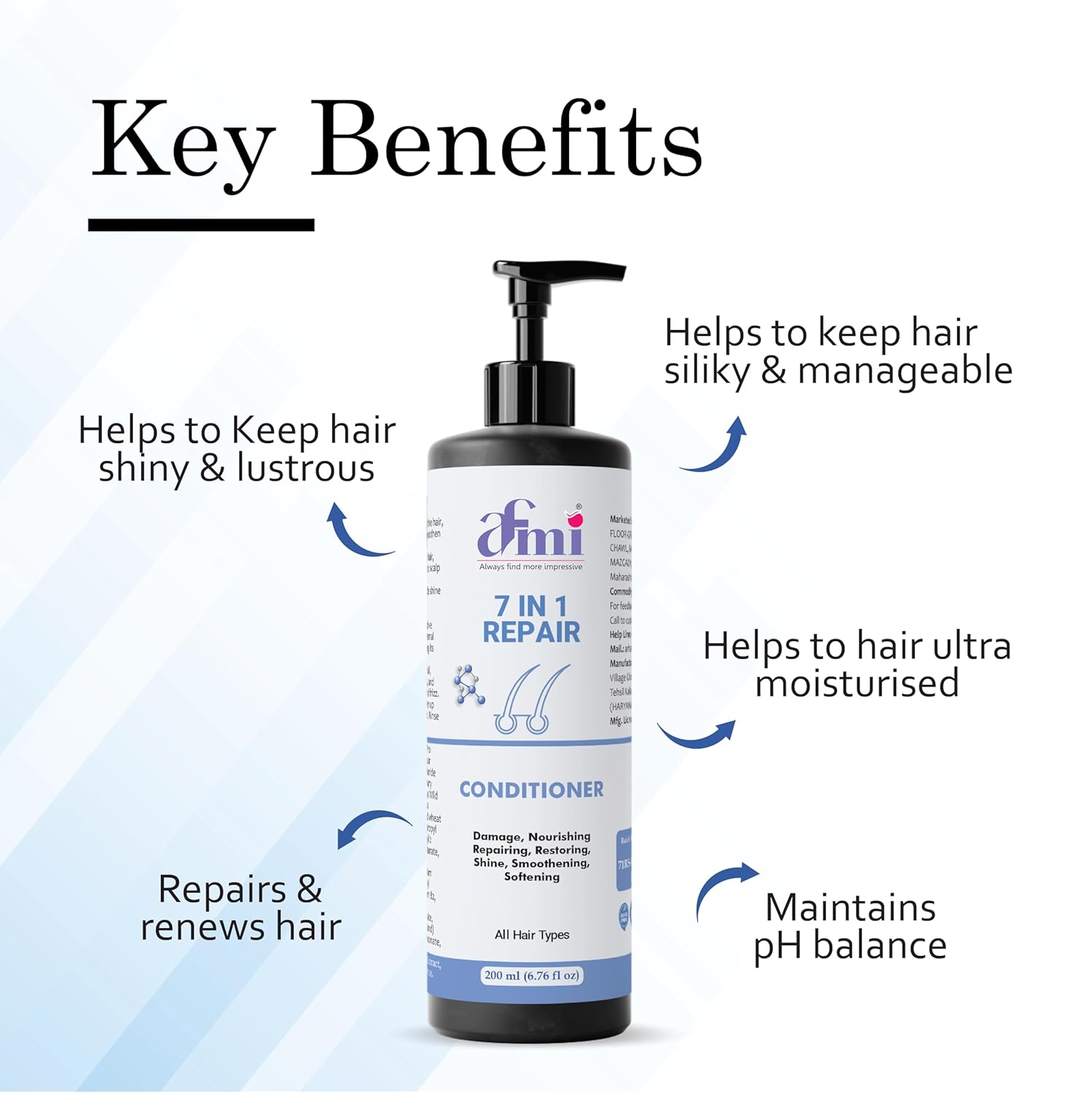 Afmi Conditioner, Repairs Damage, Deep Hydration, Reduces Frizz, All Hair Types, 200 ml (7 in 1 Repair Conditioner)
