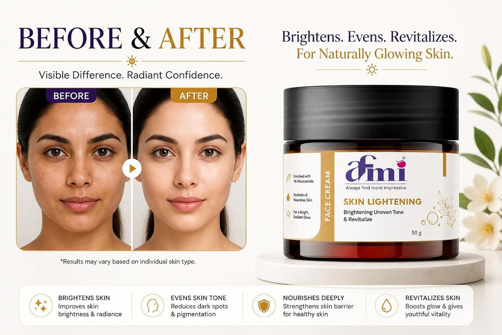 AFMI Lightening Face Cream with Niacinamide | Daily Moisturising Cream for Uneven Tone & Healthy-Looking Skin | Lightweight Hydrating Formula for All Skin Types | 50 g