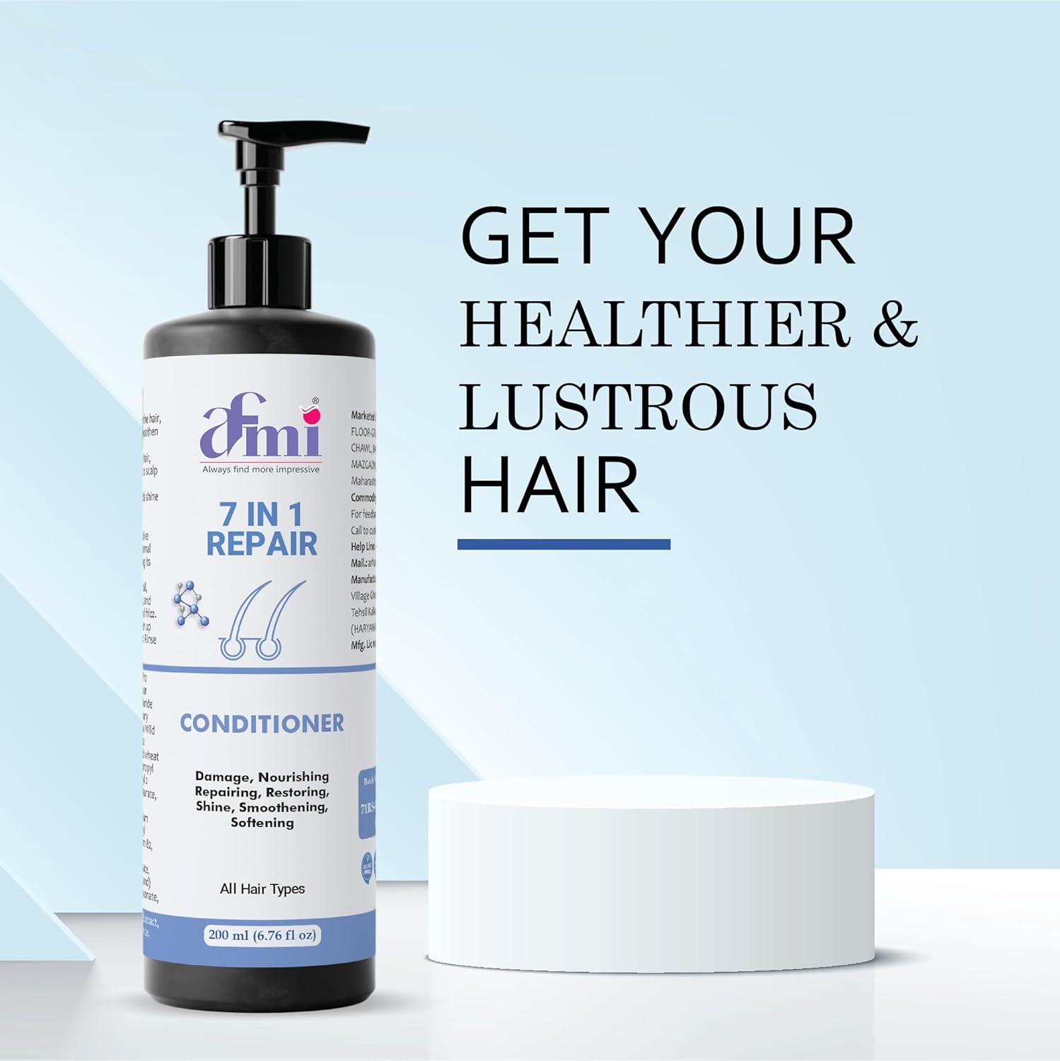 Afmi Conditioner, Repairs Damage, Deep Hydration, Reduces Frizz, All Hair Types, 200 ml (7 in 1 Repair Conditioner)
