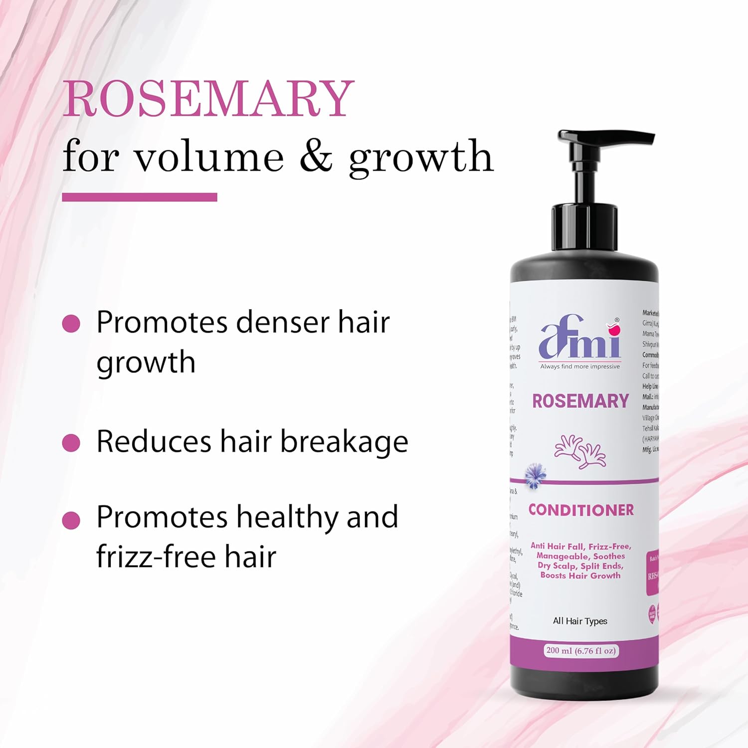 Afmi Conditioner, Repairs Damage, Deep Hydration, Reduces Frizz, All Hair Types, 200 ml (Rosemary conditioner)