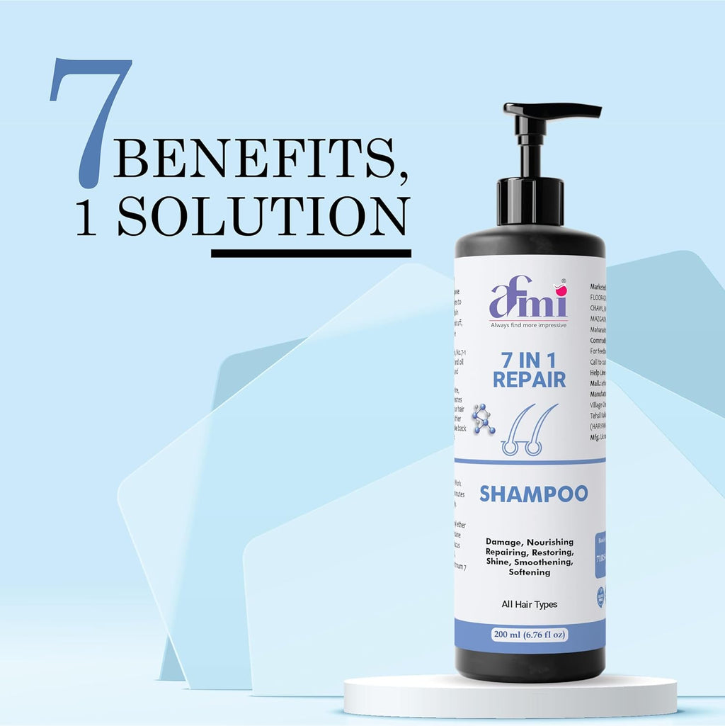 Afmi Shampoo, Anti Hair Fall, Frizz-Free, Boosts Hair Growth, Soothes Dry Scalp, All Hair Types, 200ml (7 in 1 Repair Shampoo)