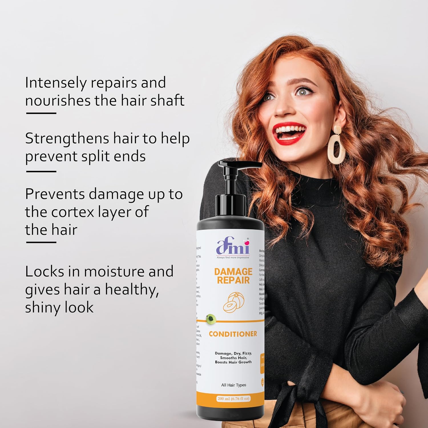 Afmi Conditioner, Repairs Damage, Deep Hydration, Reduces Frizz, All Hair Types, 200 ml (Damage repair conditioner)