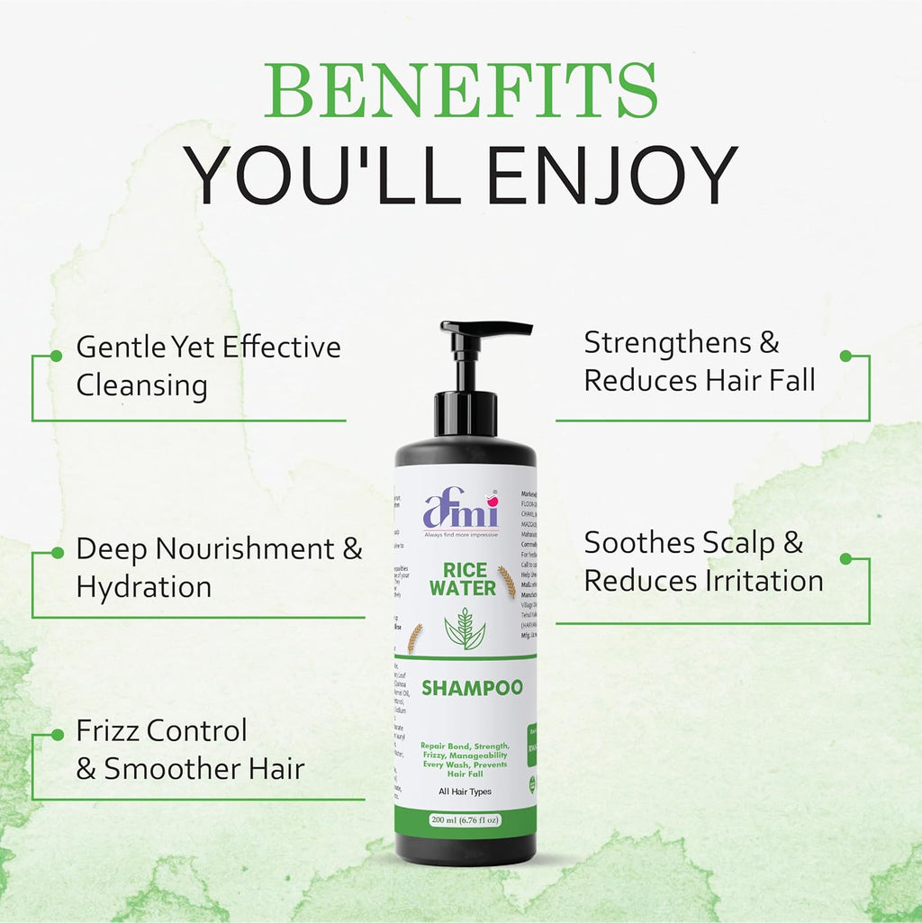 Afmi Shampoo, Anti Hair Fall, Frizz-Free, Boosts Hair Growth, Soothes Dry Scalp, All Hair Types, 200ml (Rice water shampoo)
