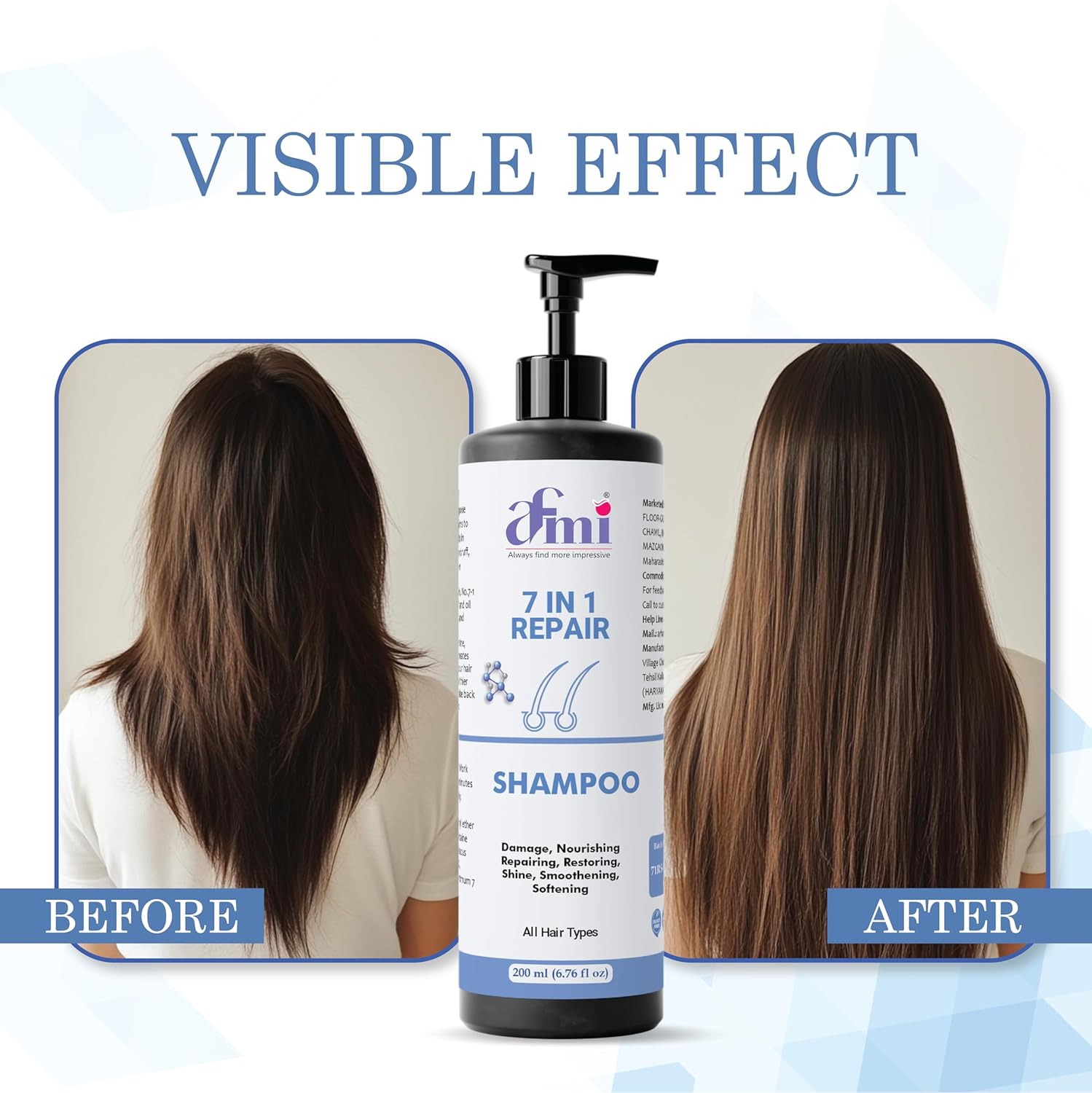 Afmi Shampoo, Anti Hair Fall, Frizz-Free, Boosts Hair Growth, Soothes Dry Scalp, All Hair Types, 200ml (7 in 1 Repair Shampoo)