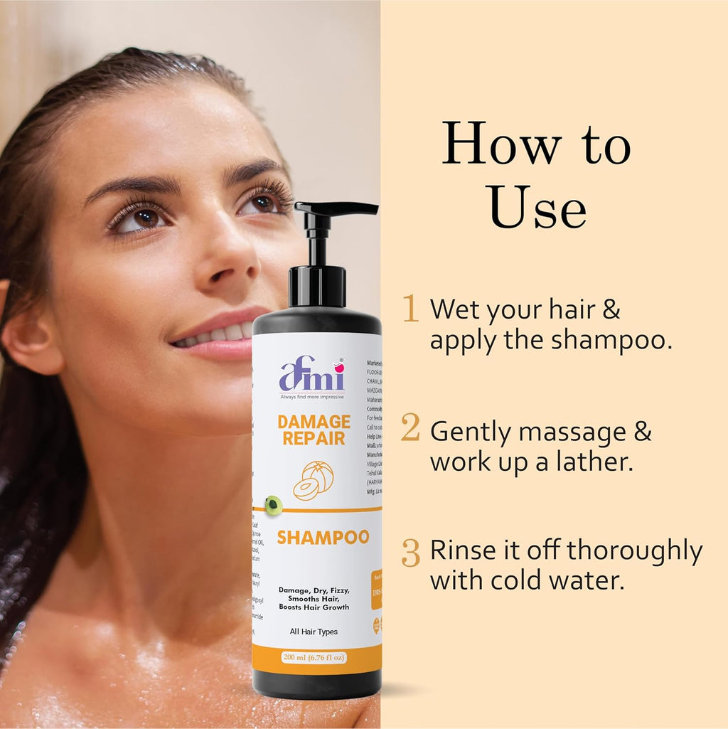 Afmi Shampoo, Anti Hair Fall, Frizz-Free, Boosts Hair Growth, Soothes Dry Scalp, All Hair Types, 200ml (Damage repair shampoo)