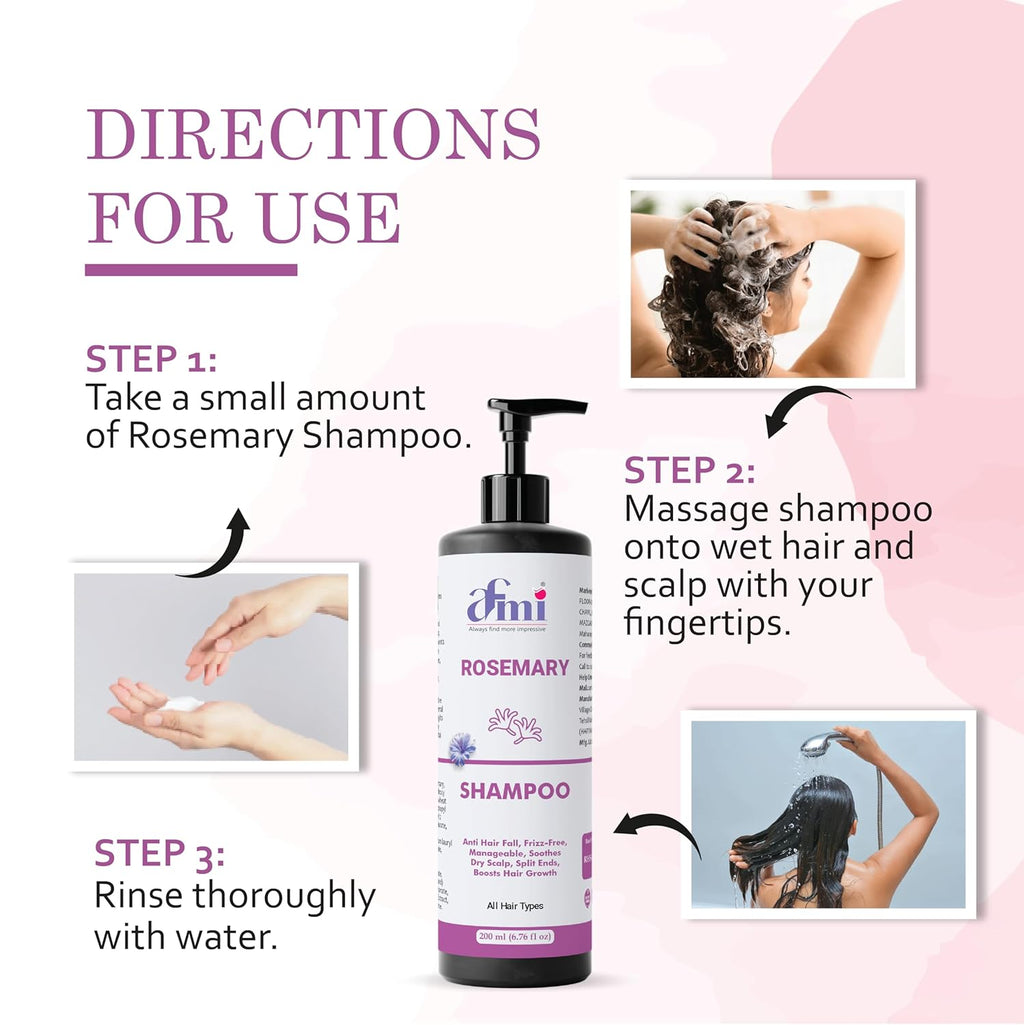 Afmi Shampoo, Anti Hair Fall, Frizz-Free, Boosts Hair Growth, Soothes Dry Scalp, All Hair Types, 200ml (Rosemary shampoo)