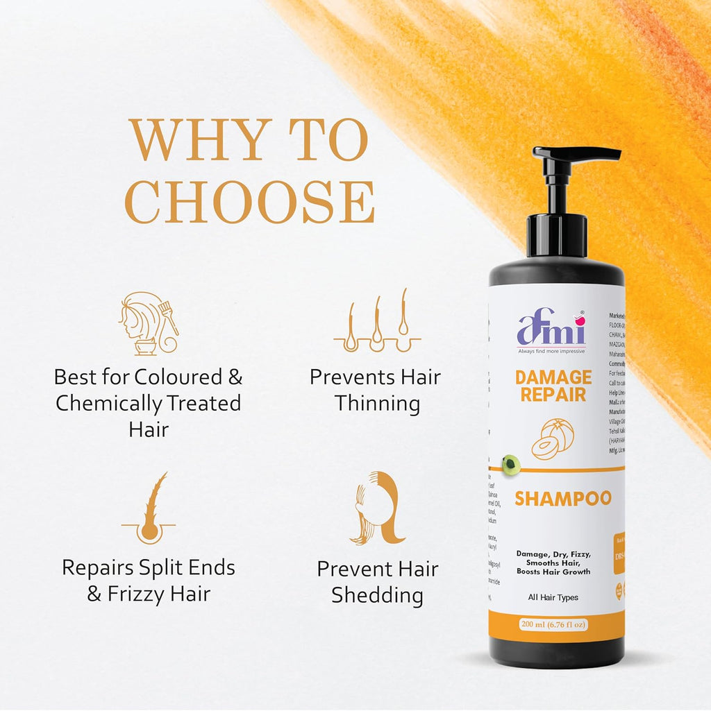 Afmi Shampoo, Anti Hair Fall, Frizz-Free, Boosts Hair Growth, Soothes Dry Scalp, All Hair Types, 200ml (Damage repair shampoo)