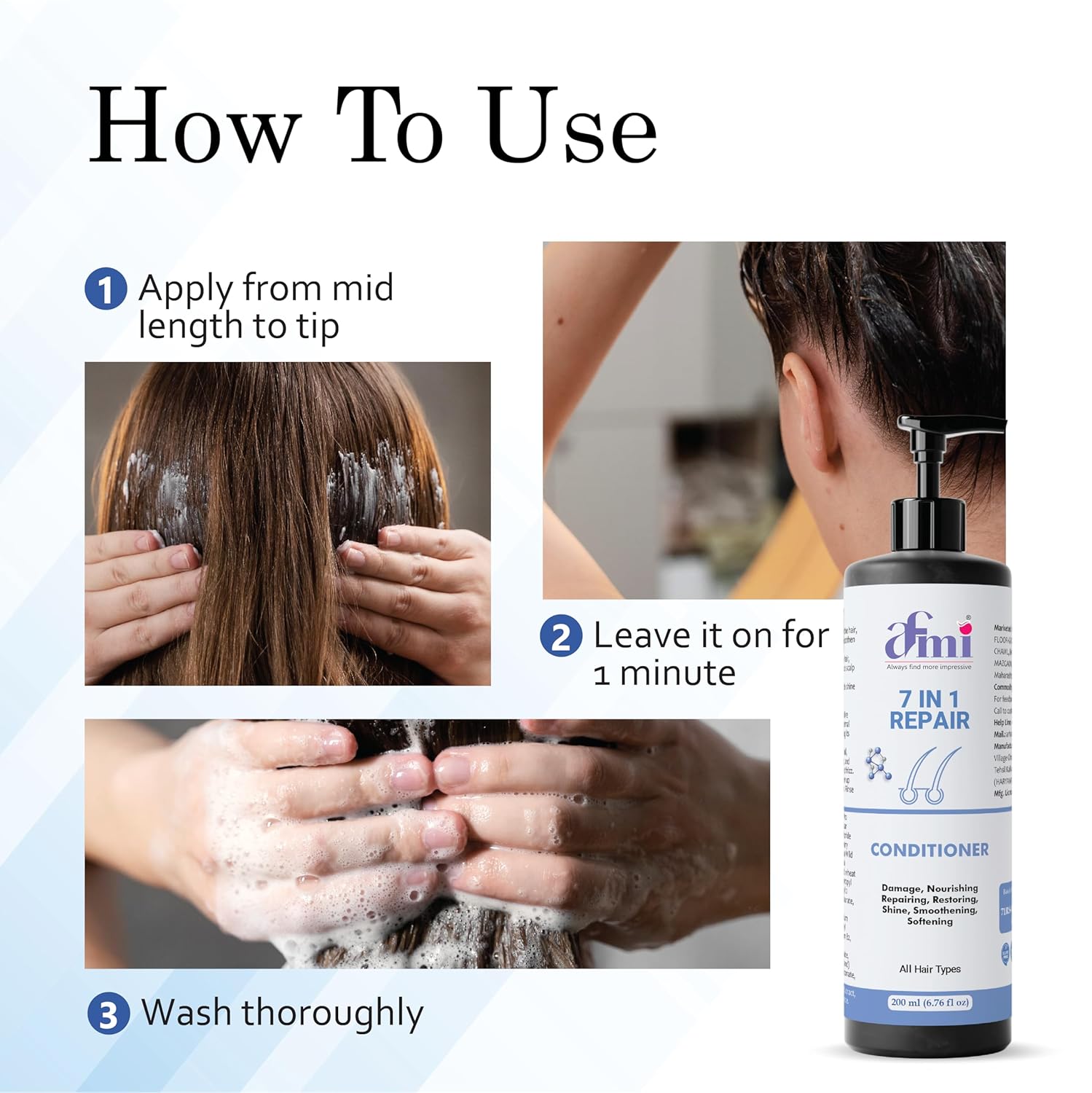 Afmi Conditioner, Repairs Damage, Deep Hydration, Reduces Frizz, All Hair Types, 200 ml (7 in 1 Repair Conditioner)
