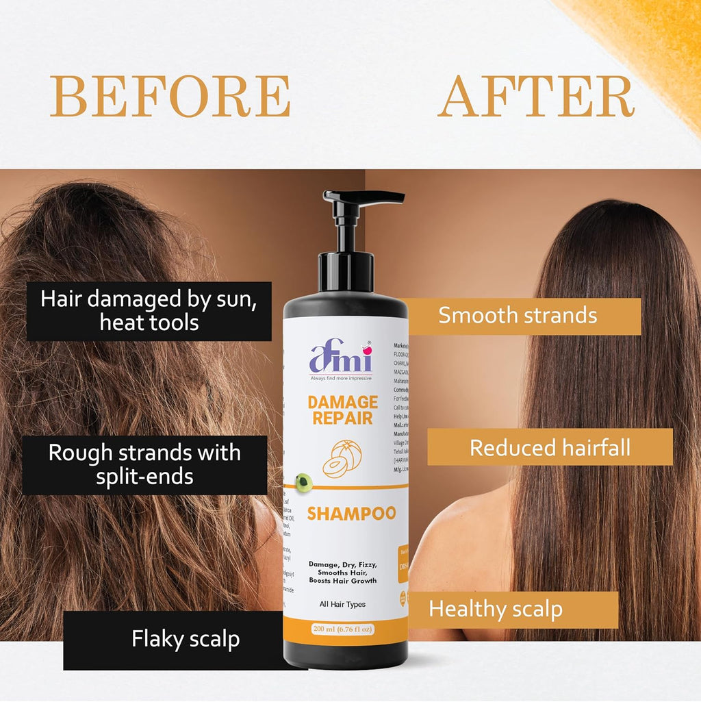 Afmi Shampoo, Anti Hair Fall, Frizz-Free, Boosts Hair Growth, Soothes Dry Scalp, All Hair Types, 200ml (Damage repair shampoo)