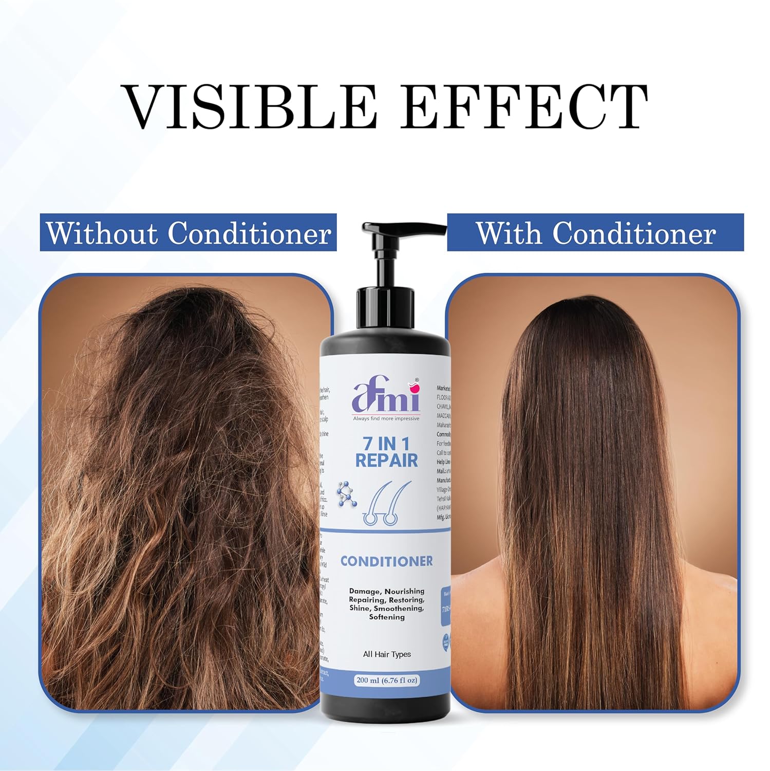 Afmi Conditioner, Repairs Damage, Deep Hydration, Reduces Frizz, All Hair Types, 200 ml (7 in 1 Repair Conditioner)