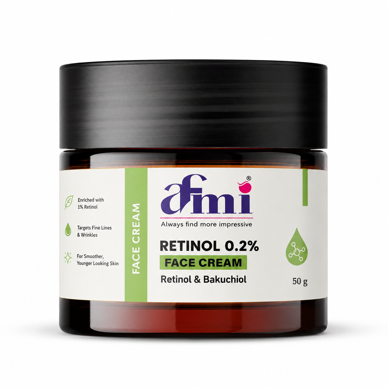 AFMI Retinol 0.2% Face Cream with Bakuchiol | Night Moisturising Cream for Smooth & Healthy-Looking Skin | Lightweight Daily Skincare Formula | 50 g