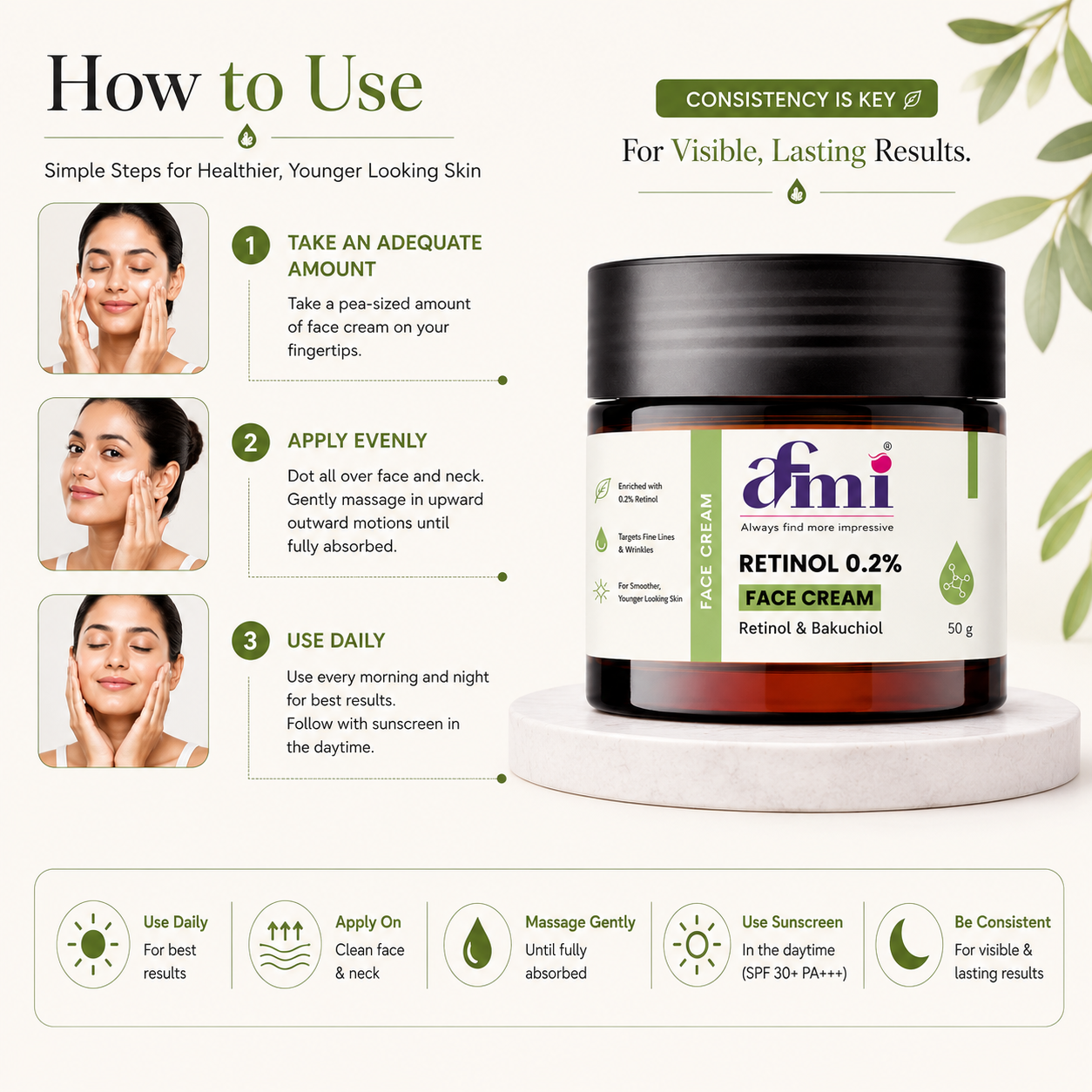AFMI Retinol 0.2% Face Cream with Bakuchiol | Night Moisturising Cream for Smooth & Healthy-Looking Skin | Lightweight Daily Skincare Formula | 50 g